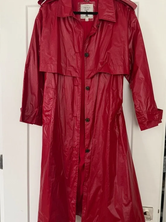 J Crew Rain or Shine Trench Coat in Red Patent Sz Medium - Picture 5 of 7